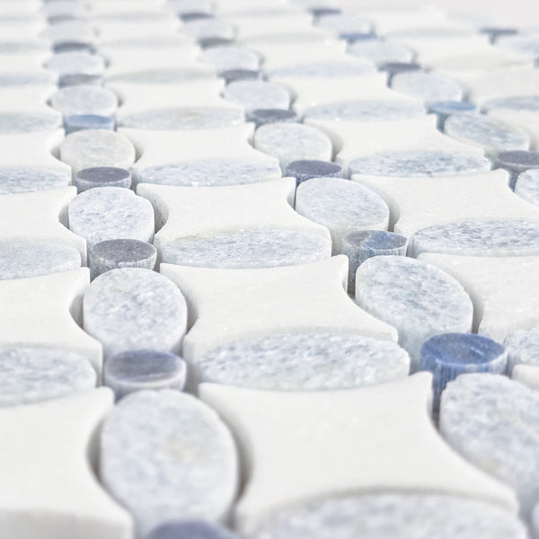 Blue Celeste Fleur with White Thassos and Azul Macauba Dot Mosaic Polished