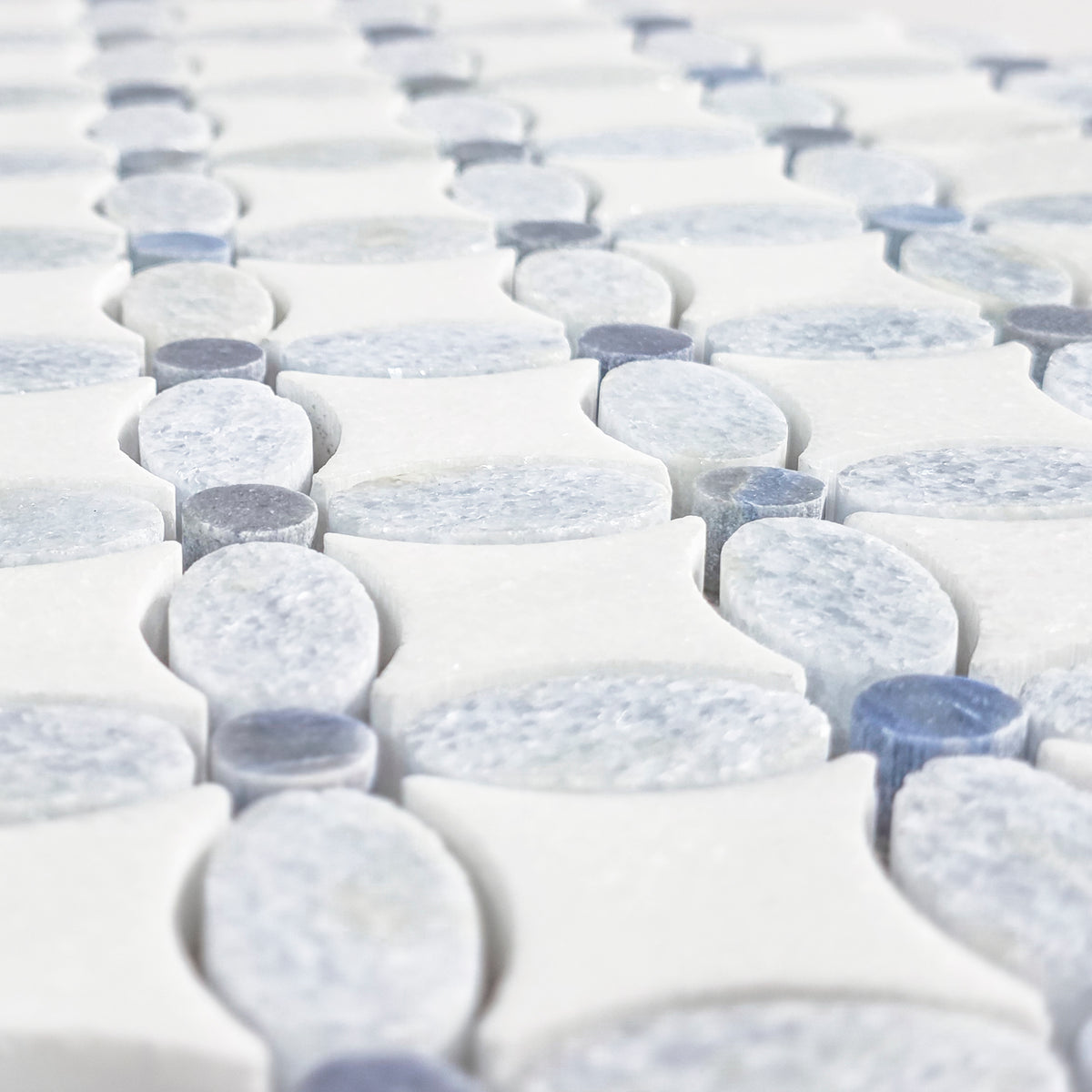 Blue Celeste Fleur with White Thassos and Azul Macauba Dot Mosaic