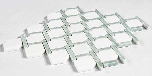 White Absolute Argyle with Emerald Green Bar Mosaic Polished