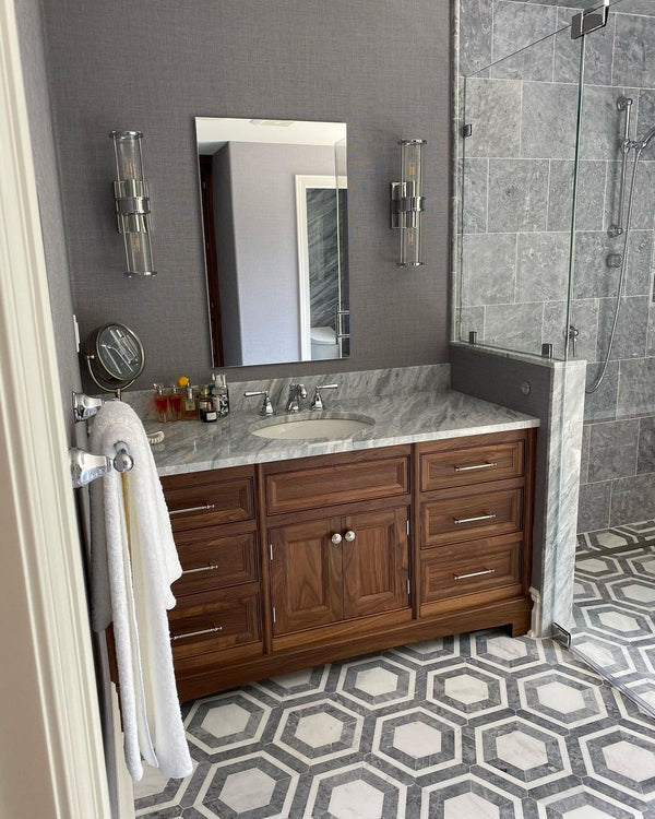 Pearl White Honeycomb with Pacific Gray Mosaic Honed