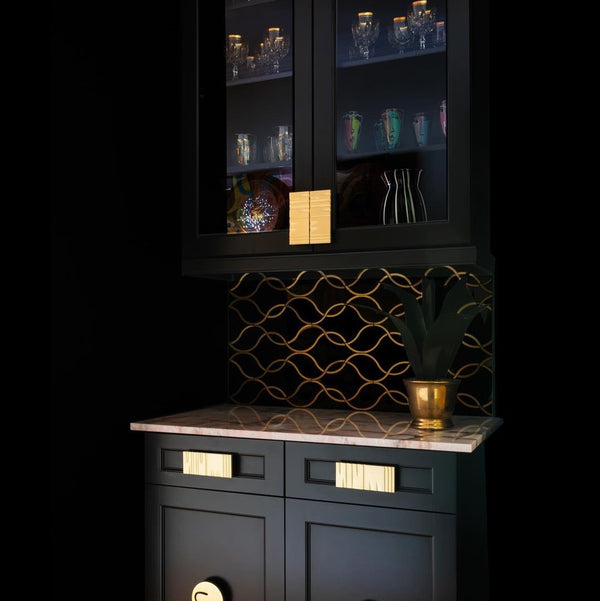 Black Marble Tulip with Gold Brass Waterjet Polished
