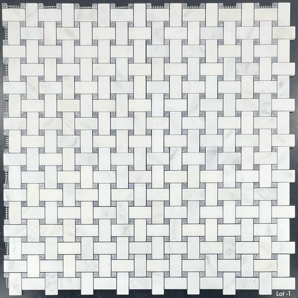 Tejido de cesta blanco perla con mosaico de puntos gris pacífico de 3/8" pulido