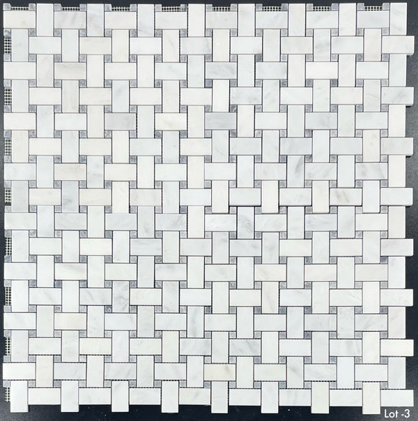 Tejido de cesta blanco perla con mosaico de puntos gris pacífico de 3/8" pulido