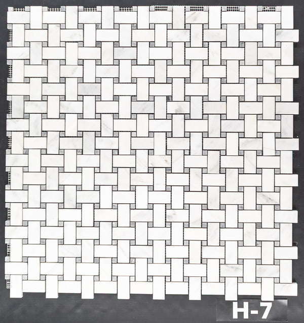 Tejido de cesta blanco perla con mosaico de puntos gris pacífico de 3/8" pulido