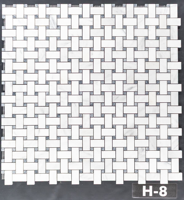 Tejido de cesta blanco perla con mosaico de puntos gris pacífico de 3/8" pulido