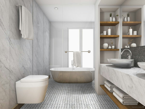 Tejido de cesta blanco perla con mosaico de puntos gris pacífico de 3/8" pulido