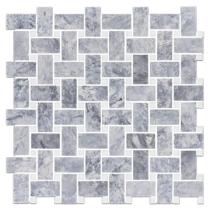 Pacific Gray Basketweave with 3/8" White Absolute Dot Mosaic Honed - Elon Tile & Stone