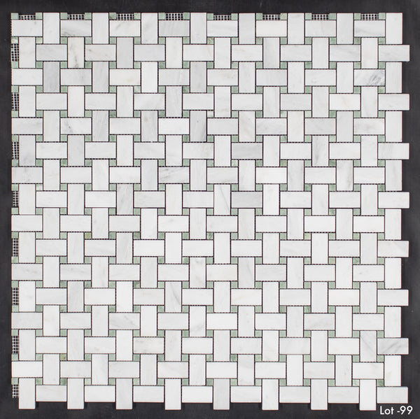 Tejido de cesta blanco perla con mosaico de punto verde Ming de 3/8" pulido