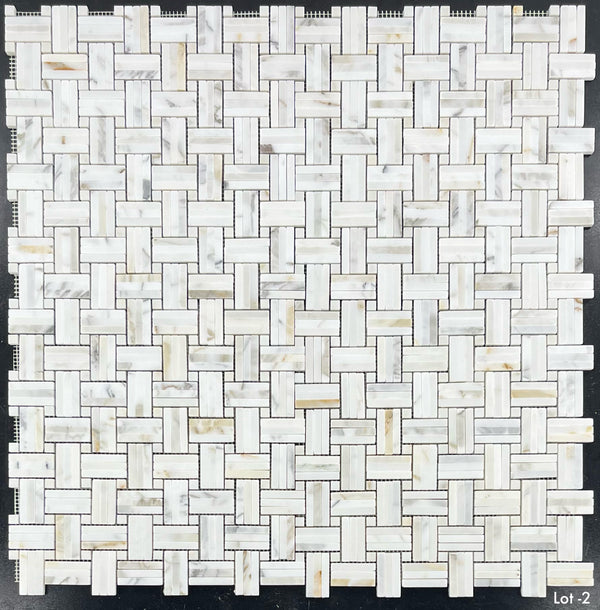 Calacatta Gold Tri-Weave with 3/8" Calacatta Gold Dot Mosaic Polished