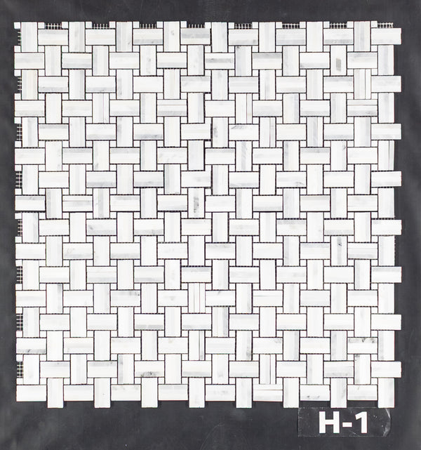 Pearl White Tri-Weave with 3/8" Pearl White Dot Mosaic Honed