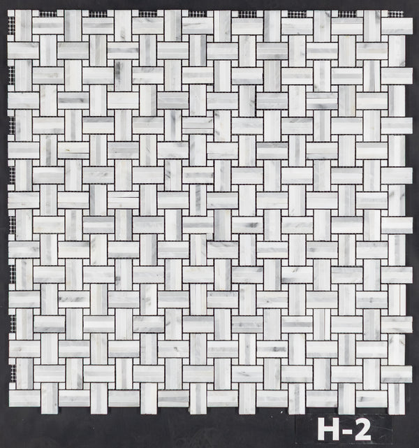 Pearl White Tri-Weave with 3/8" Pearl White Dot Mosaic Honed
