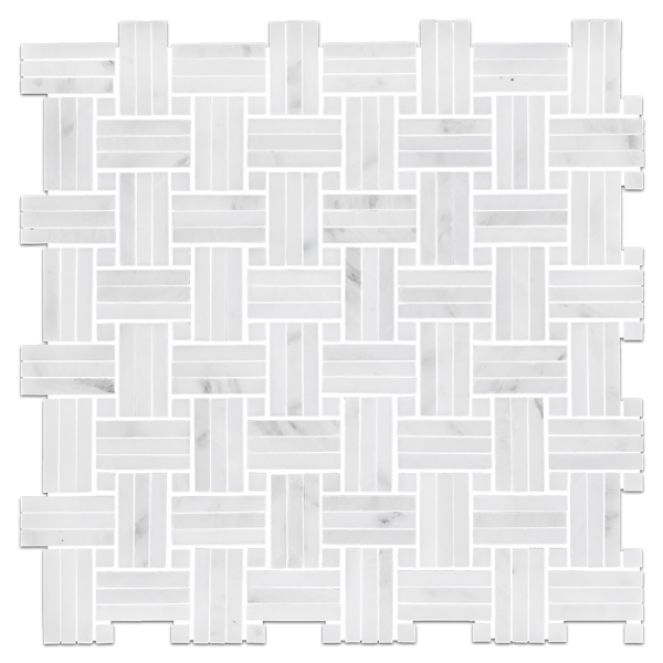 Pearl White Tri-Weave with 3/8" Pearl White Dot Mosaic Honed