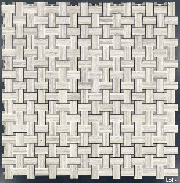 Beachwood Tri-Weave with 3/8" Driftwood Dot Mosaic Honed