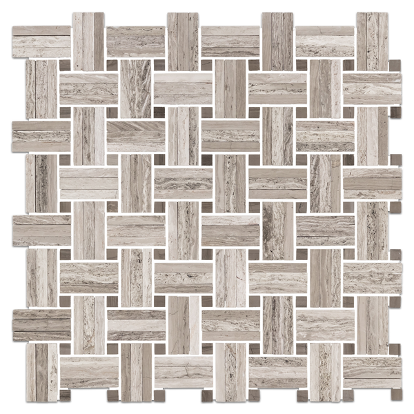 Beachwood Tri-Weave with 3/8" Driftwood Dot Mosaic Honed