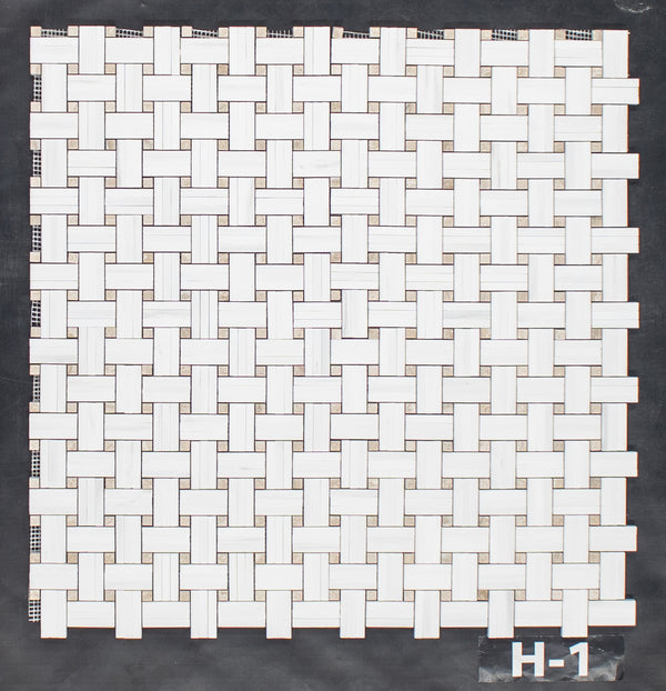 Dolomite Tri-Weave with 3/8" Crema Marfil Dot Mosaic Honed