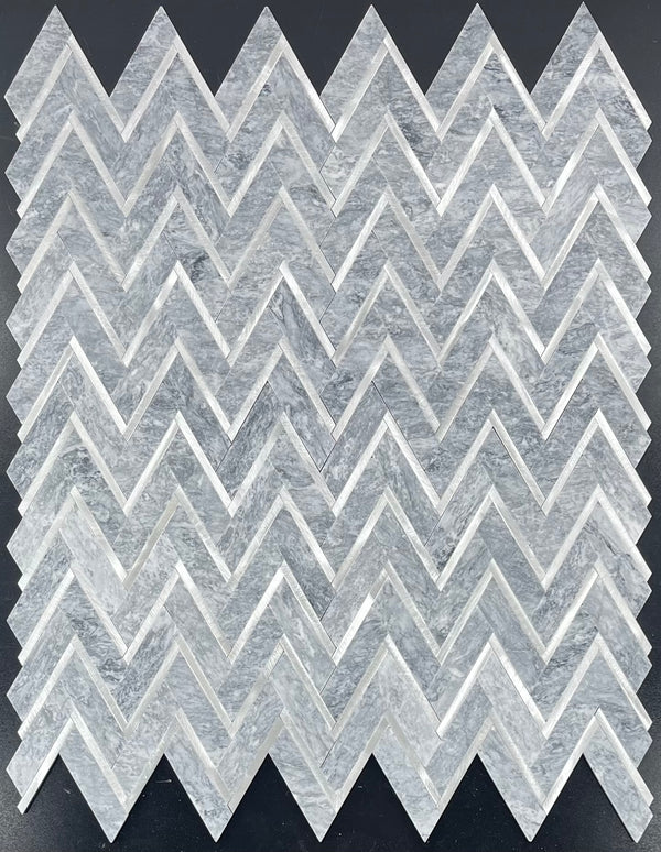 Pacific Gray Herringbone with Silver Aluminum Mosaic Polished