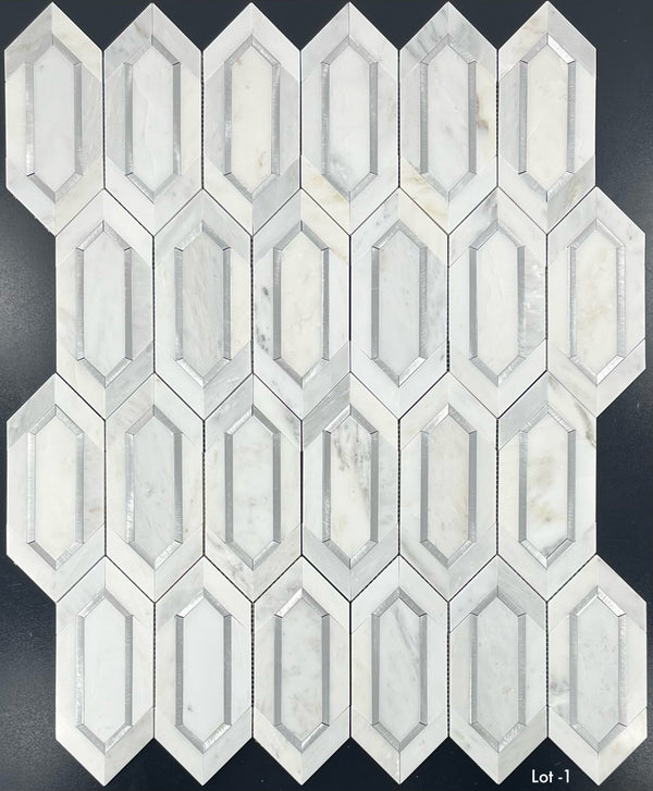 Pearl White with Silver Aluminum Picket Mosaic Polished