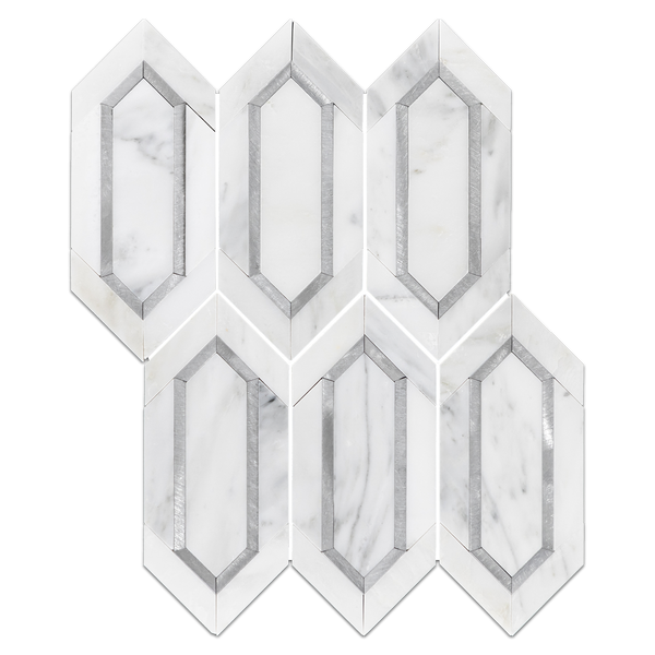 Pearl White with Silver Aluminum Picket Mosaic Polished