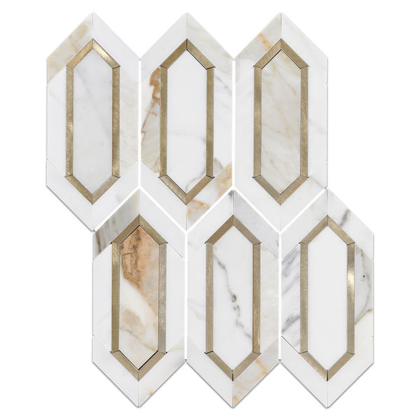 Calacatta Gold con mosaico de piquete de aluminio dorado pulido
