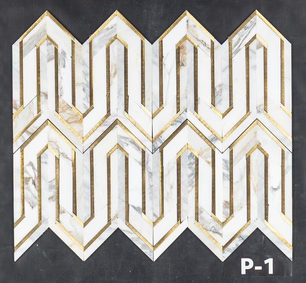 Calacatta Gold Serpentine with Gold Aluminum Mosaic Polished
