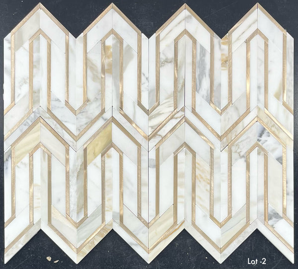 Calacatta Gold Serpentine with Gold Aluminum Mosaic Polished