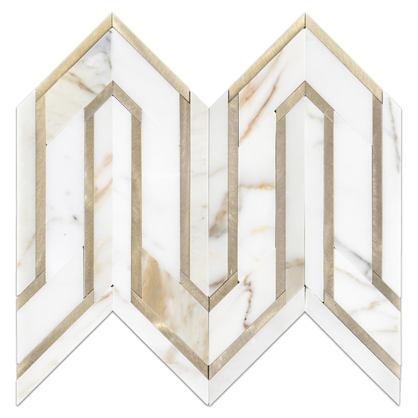Calacatta Gold Serpentine with Gold Aluminum Mosaic Polished