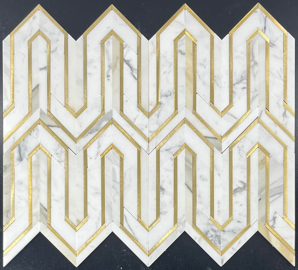 Calacatta Gold Serpentine with Gold Aluminum Mosaic Polished