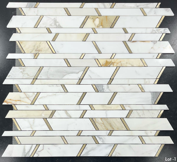 Calacatta Gold Random Strip with Gold Aluminum Mosaic Polished