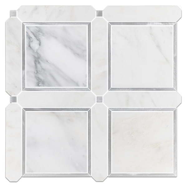 Pearl White Frame with Silver Aluminum Mosaic Honed