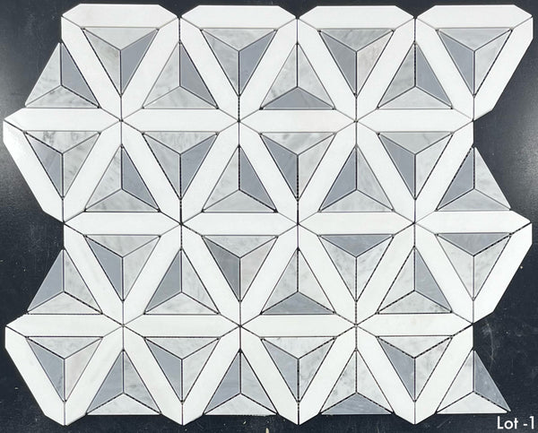 Thassos Siena blanca con mosaico Bianco Carrara y Bardiglio pulido