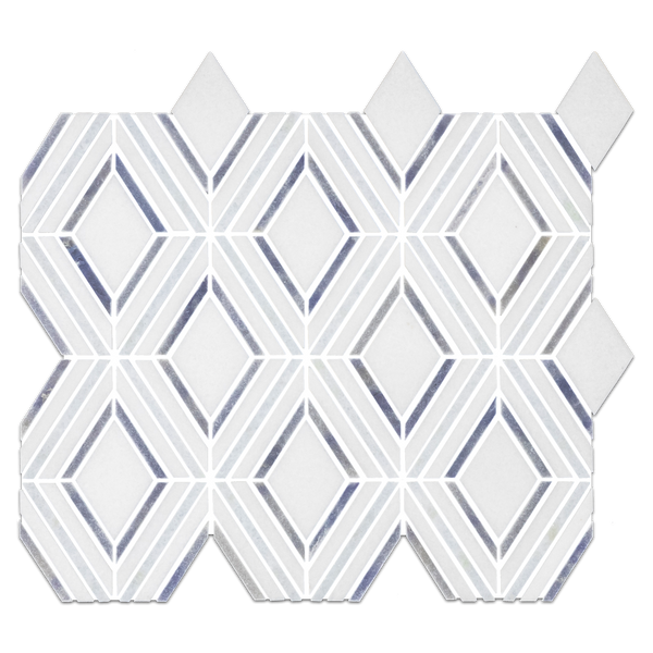 White Thassos Petite Jewel with Blue Celeste and Azul Macauba Mosaic Polished