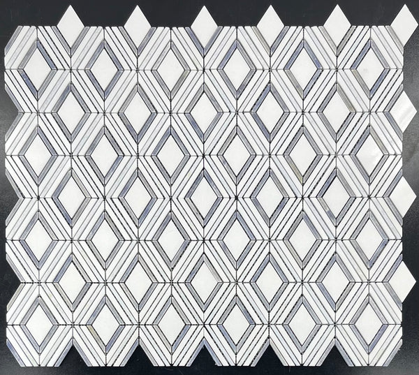 White Thassos Petite Jewel with Blue Celeste and Azul Macauba Mosaic Polished