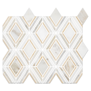 Calacatta Petite Jewel with White Thassos and Crema Marfil Mosaic Honed