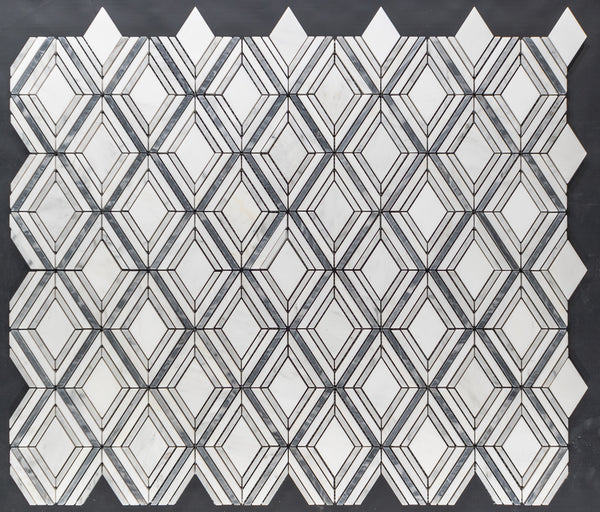 Petite Jewel blanco perla con mosaico gris místico y Bardiglio Nuvolato pulido