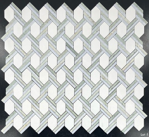White Thassos Captiva with Blue Celeste and Emerald Green Mosaic Polished