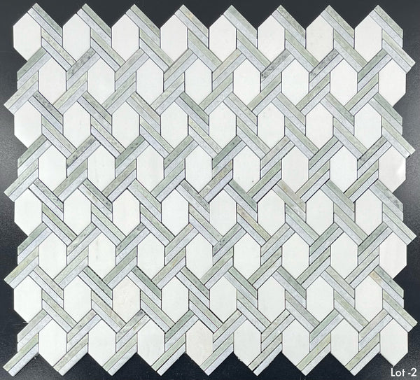 White Thassos Captiva with Blue Celeste and Emerald Green Mosaic Polished