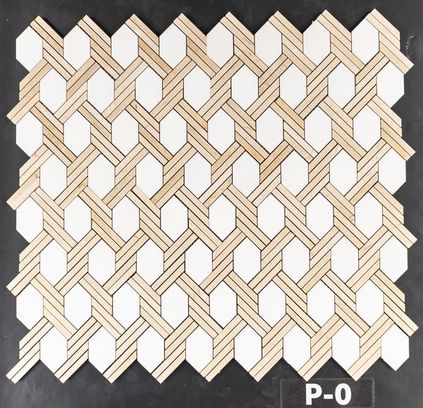 White Thassos Captiva with Crema Marfil Mosaic Polished