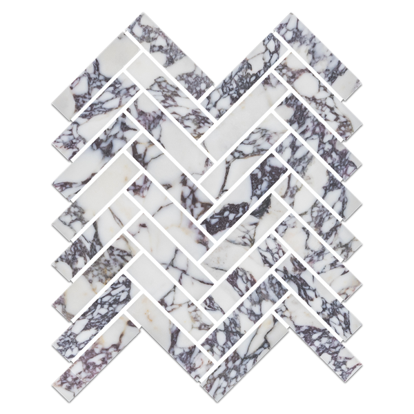 Bianco Violetta 1" x 4" Herringbone Mosaic Honed