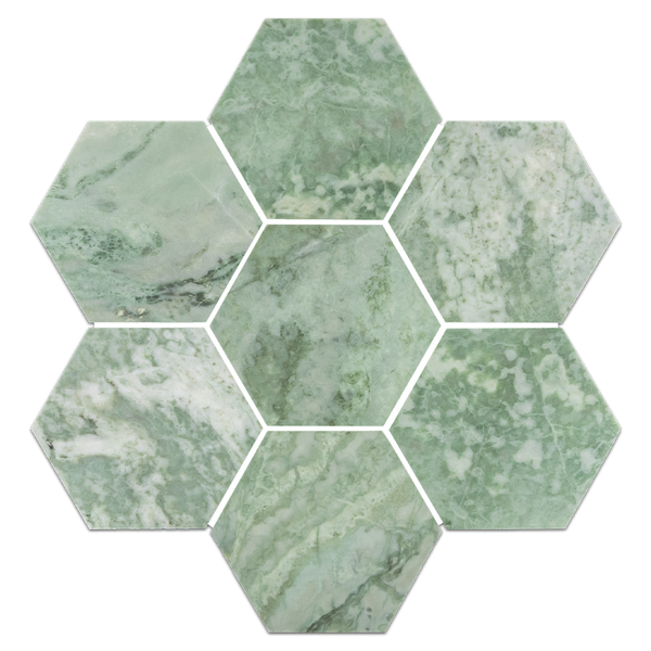 Emerald Green 5" Hexagon Mosaic Honed