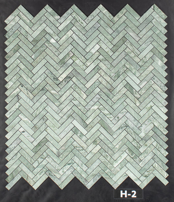 Emerald Green 1" x 4" Herringbone Mosaic Honed