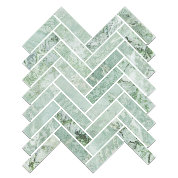 Emerald Green 1" x 4" Herringbone Mosaic Honed