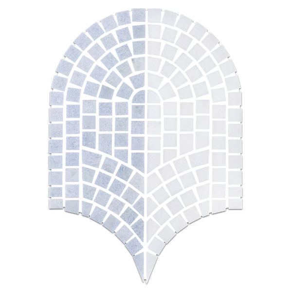 Mosaico azul celeste y blanco Thassos Dual Curvosa pulido