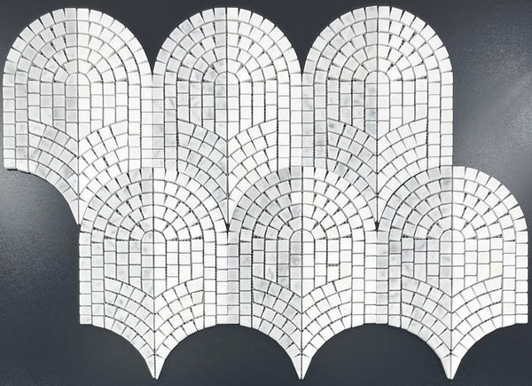 Bianco Carrara y White Thassos Dual Curvosa Mosaico pulido