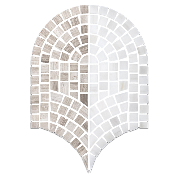 Mosaico de doble curvatura de dolomita y madera de playa pulido