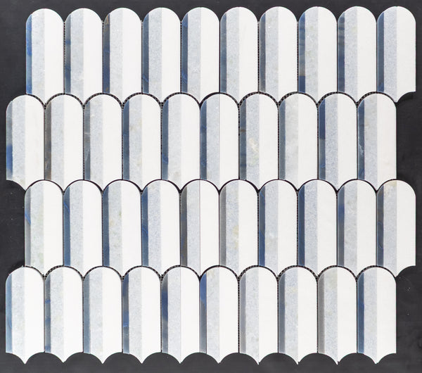 Azul Macauba, Blue Celeste & White Thassos Tri-Blend Wave Mosaic Polished