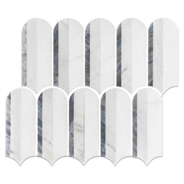Bardiglio Nuvolato, Pearl White & White Thassos Tri-Blend Wave Mosaic Honed