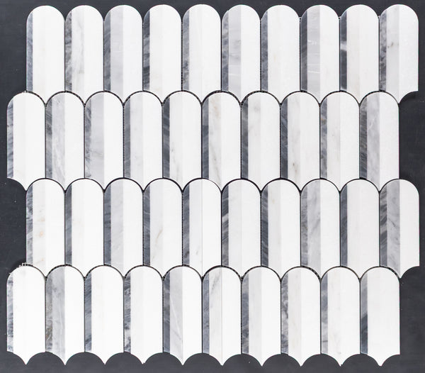 Bardiglio Nuvolato, Pearl White & White Thassos Tri-Blend Wave Mosaic Honed