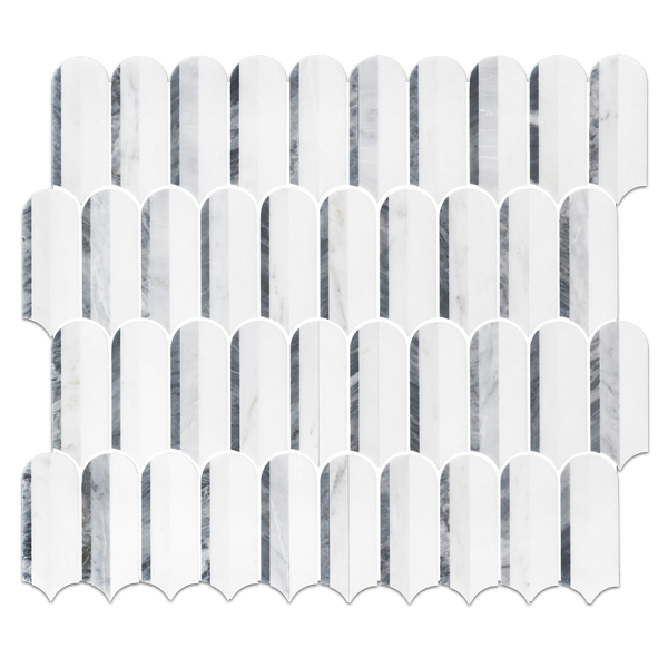 Bardiglio Nuvolato, Pearl White & White Thassos Tri-Blend Wave Mosaic Honed