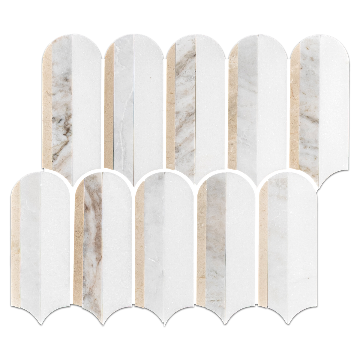 Crema Marfil, Bianco Oro & White Thassos Tri-Blend Wave Mosaic 