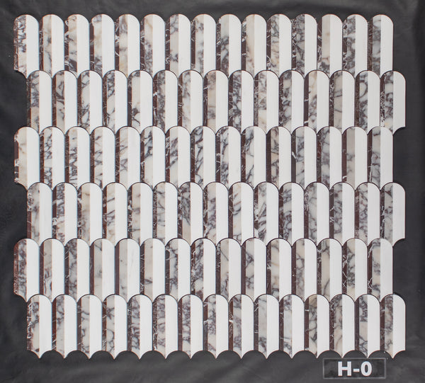 Rosso Levanto, Bianco Violetta & Dolomite Tri-Blend Wave Mosaic Honed